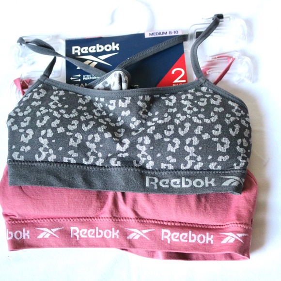 New REEBOK Girls Seamless Bralettes Bra Pack of 2 Size Medium (8-10) Pink Grey - Picture 2 of 6